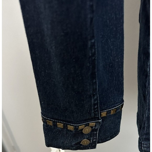 DG2 Womens M Bronze Studded Blue Jean Jacket Button Denim Military Blazer Coat - Picture 5 of 9